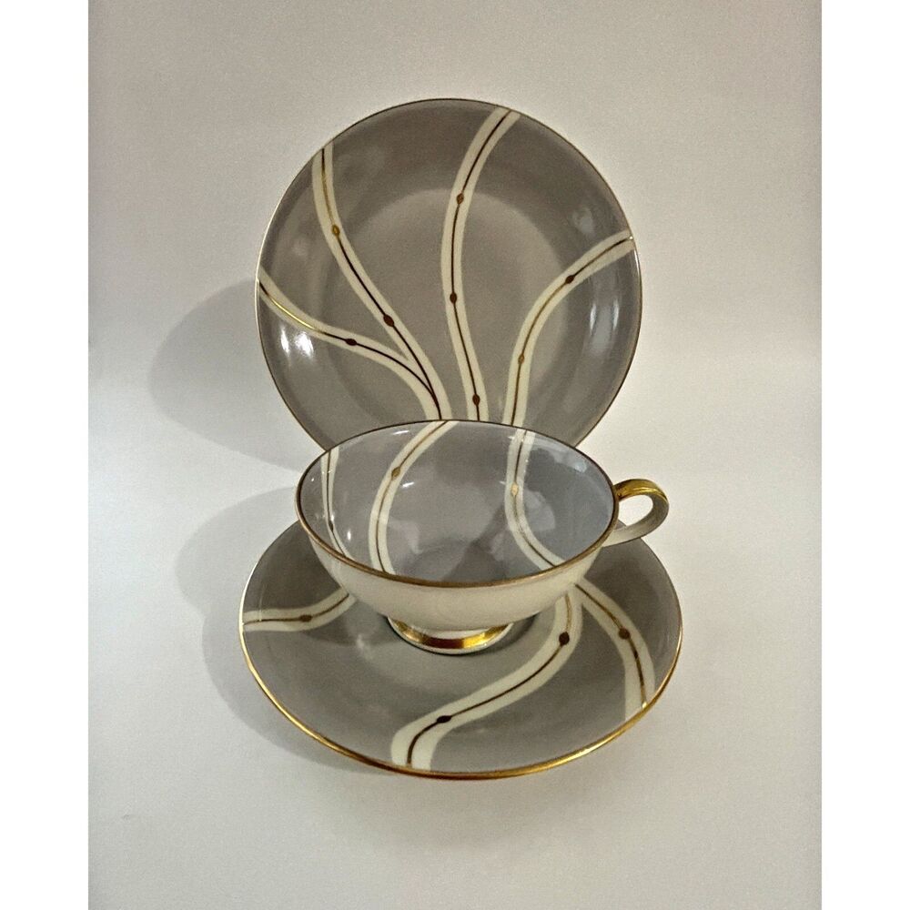 Edelstein Bavaria Tea Cup Saucer Plate Fine China Porcelain Gilded Art Deco
